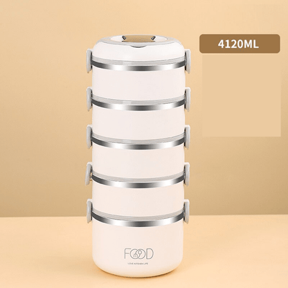 Boite lunch isotherme blanche de contenance 4120ml pour repas 5 étages