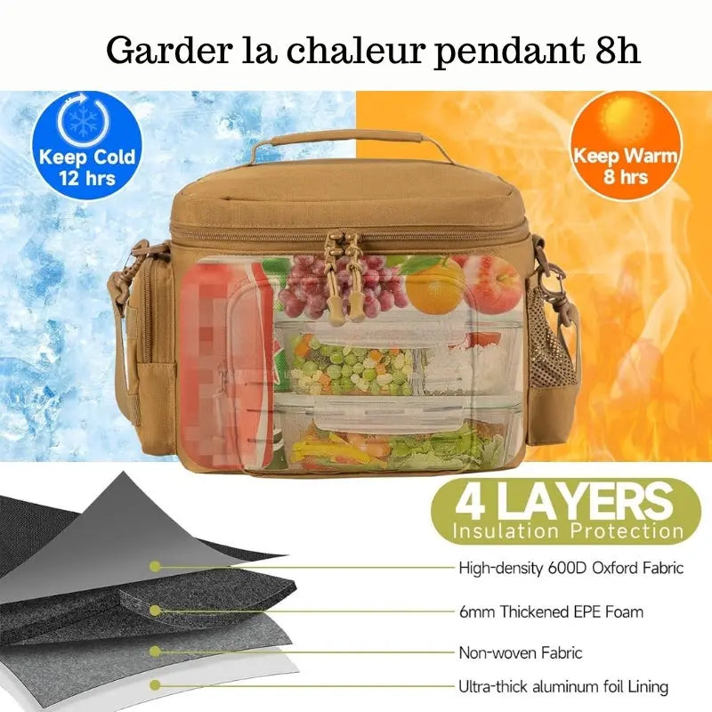 Boîte Repas Isotherme Tactique Militaire Homme 13L (Kaki)