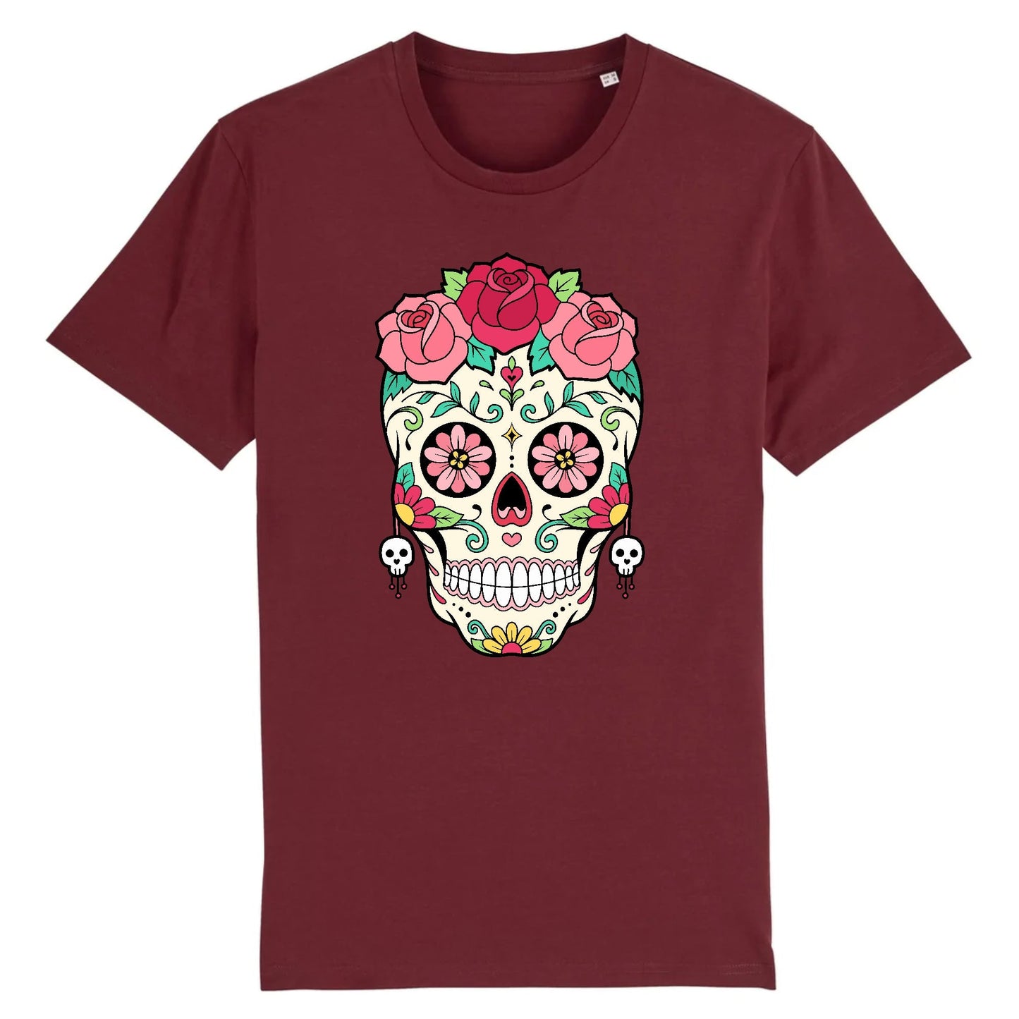T shirt tete de mort mexicaine rose