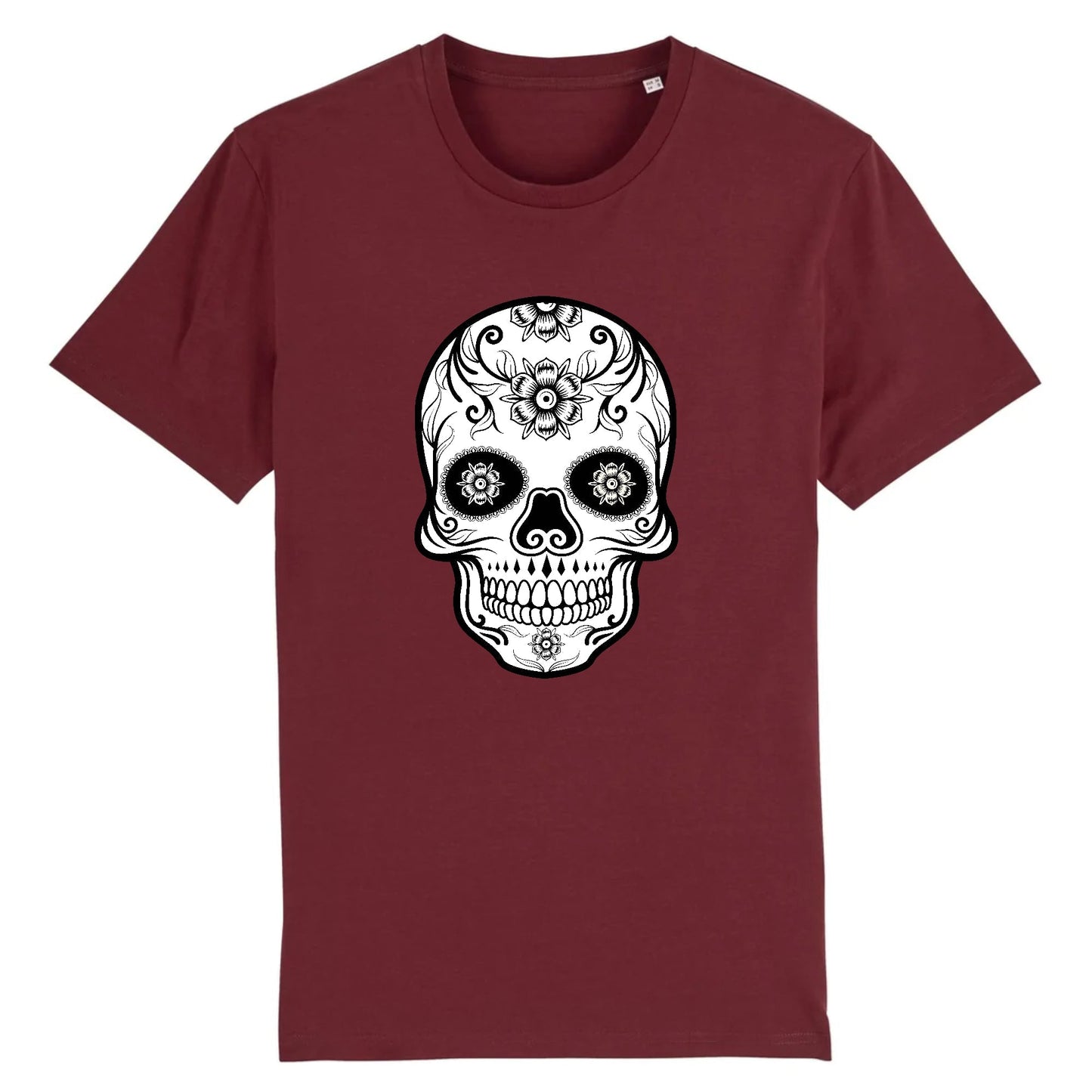 T shirt tete de mort mexicaine blanc noir