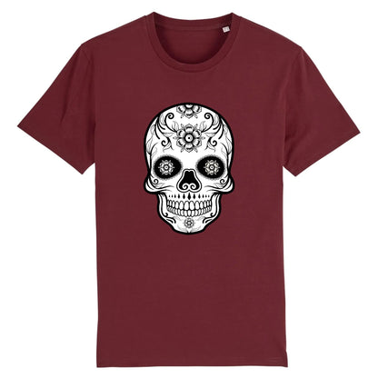 T shirt tete de mort mexicaine blanc noir