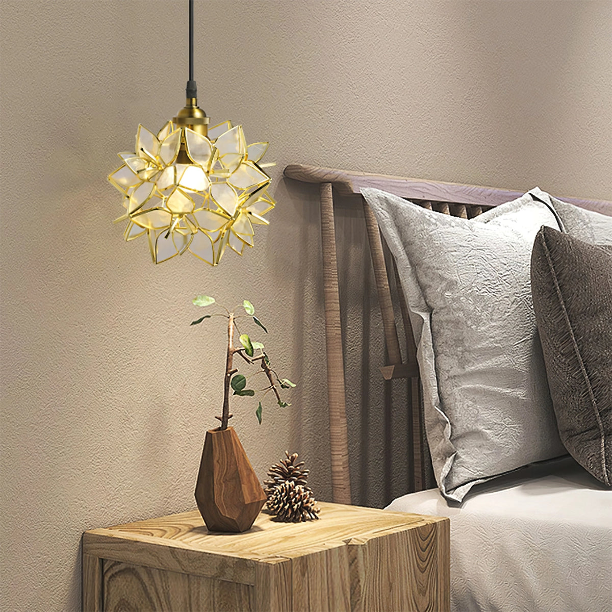 Suspension Capiz en Coquillage - Élégante Lampe en Métal et Verre pour Salon et Salle à Manger