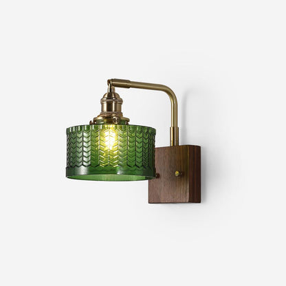 Applique Murale Camela – Éclairage Rustique avec Verre Artisanal et Base en Bois