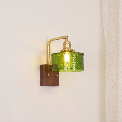 Applique Murale Camela – Éclairage Rustique avec Verre Artisanal et Base en Bois