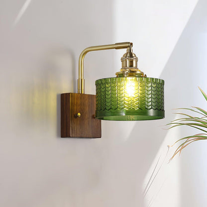 Applique Murale Camela – Éclairage Rustique avec Verre Artisanal et Base en Bois