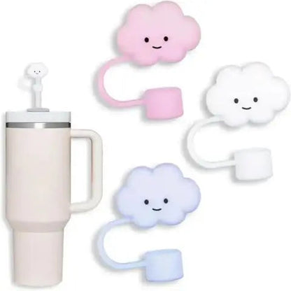 Lot de 3 couvercles de paille en silicone souple en forme de nuage