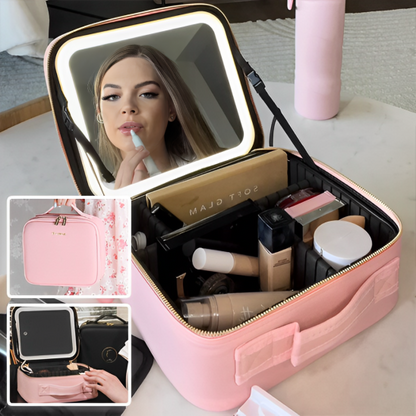 Coffret de rangement maquillage avec miroir et lumière LED