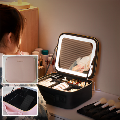 Coffret de rangement maquillage avec miroir et lumière LED