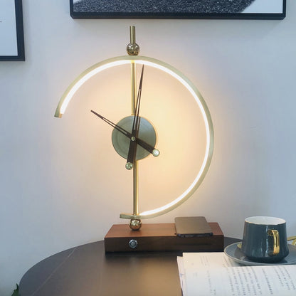 Lampe Horloge Moderne avec Chargeur Sans Fil - Design Élégant en Bois et Métal