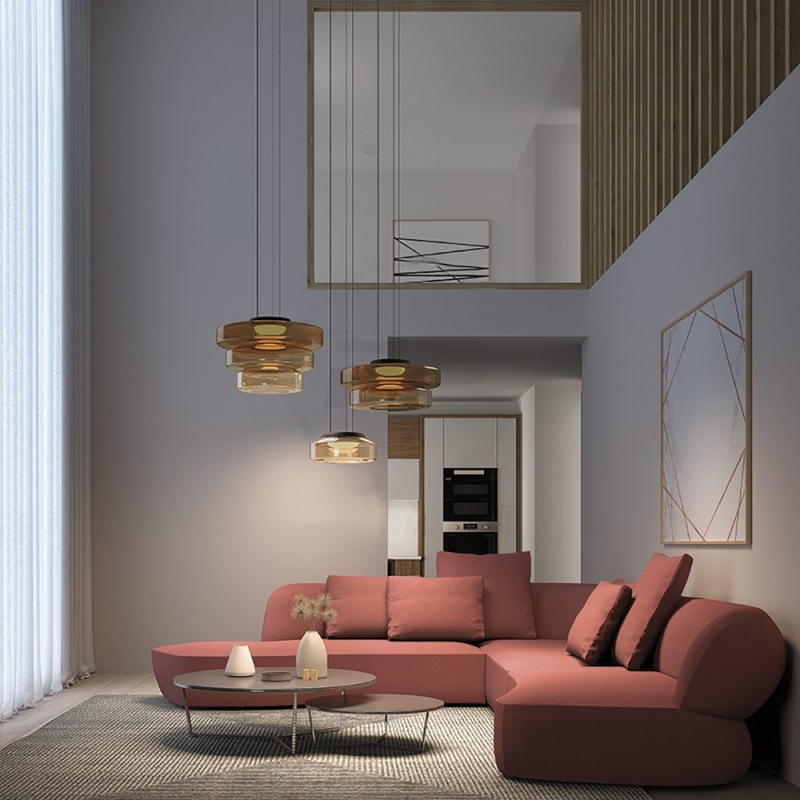 Suspension Lune en Verre - Éclairage Élégant et Modulaire pour Votre Intérieur