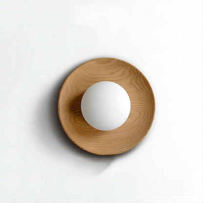 Applique Murale Minimaliste en Bois et Verre - Design Moderne en Blanc Naturel