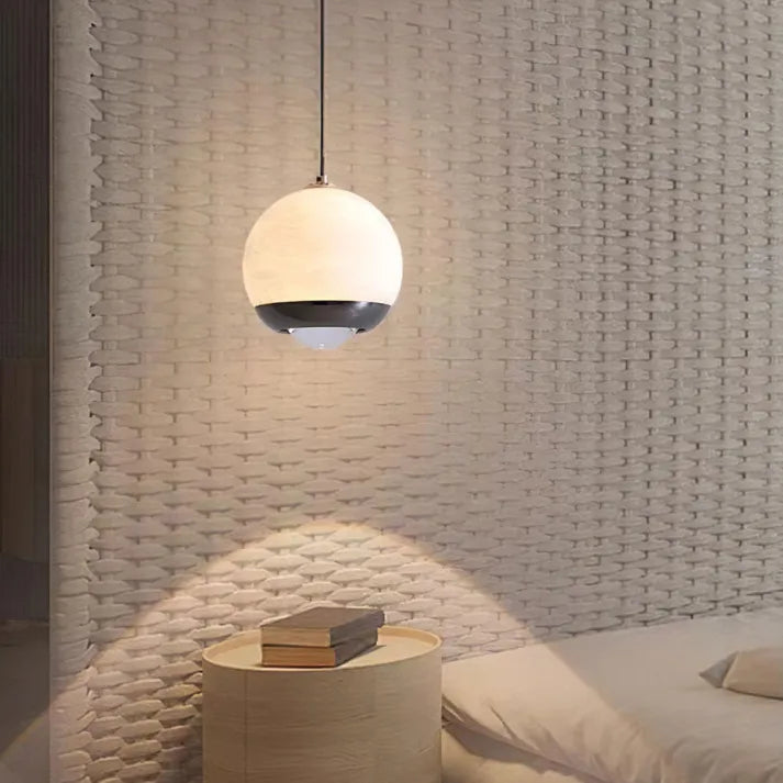 Suspension Globale en Alabastre avec Socle en Marbre - Design Nordique Élégant