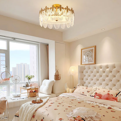 Chandelier Rond en Verre avec Motif Décoratif - Lampe Suspendue Élégante