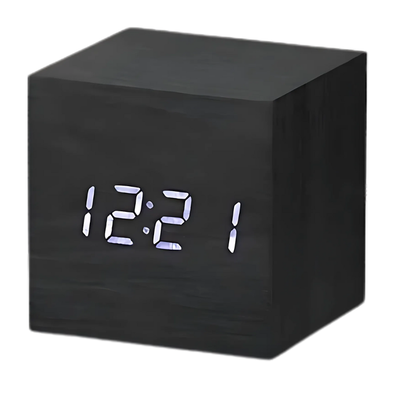 Réveil bois noir cube