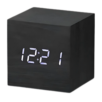 Réveil bois noir cube