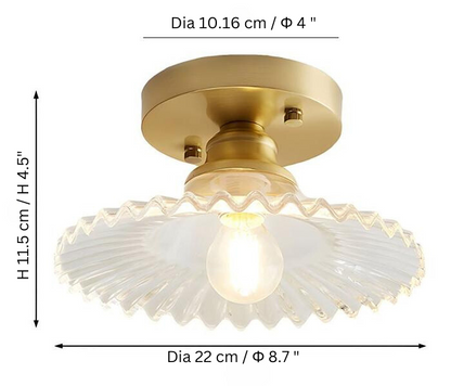Lampe de plafond à pétales striés en verre clair – Design floral vintage élégant