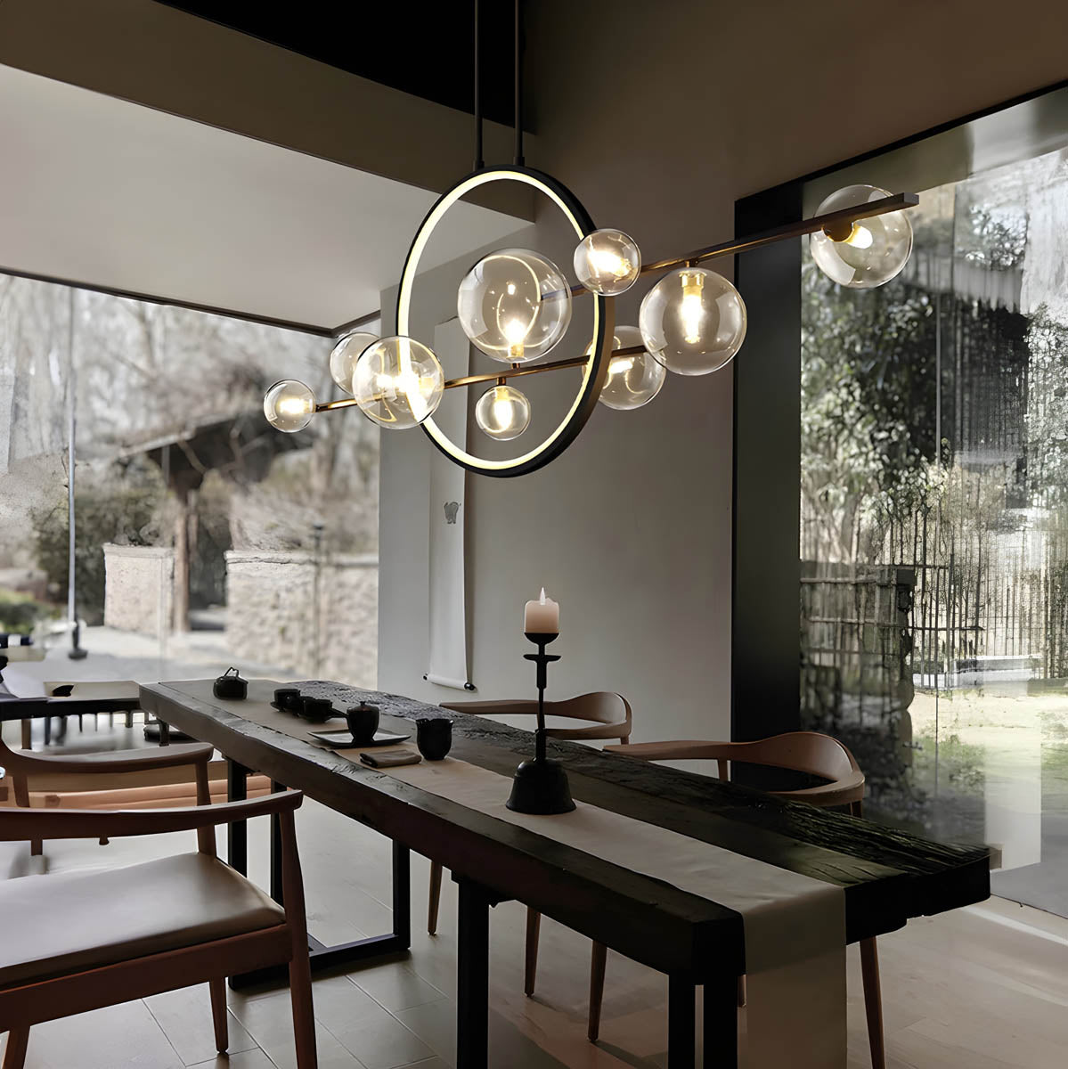 Lampe Design Moderne ELARA – Suspension avec Anneau LED et Boules en Verre