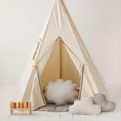 Ensemble Tipi avec Pompons Gris et Tapis