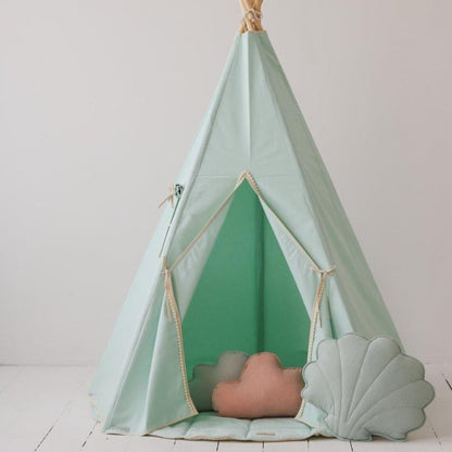Ensemble tipi « Mint Fog » avec pompons et tapis