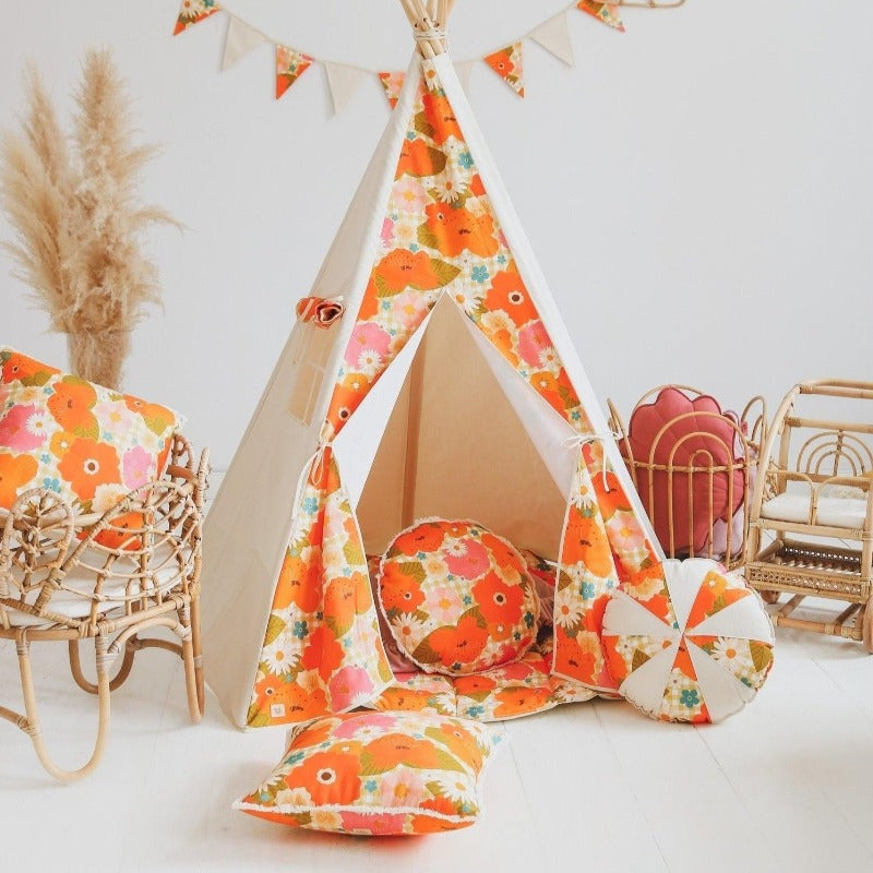 Ensemble Tipi et Tapis Pique-nique avec Fleurs