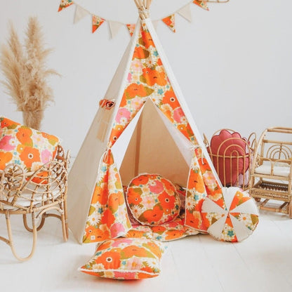 Ensemble Tipi et Tapis Pique-nique avec Fleurs