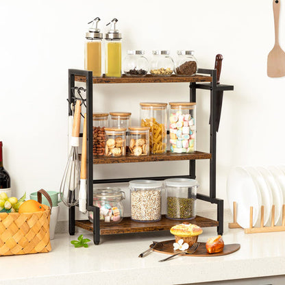 Etagère à épices à trois niveaux avec crochets et supports latéraux