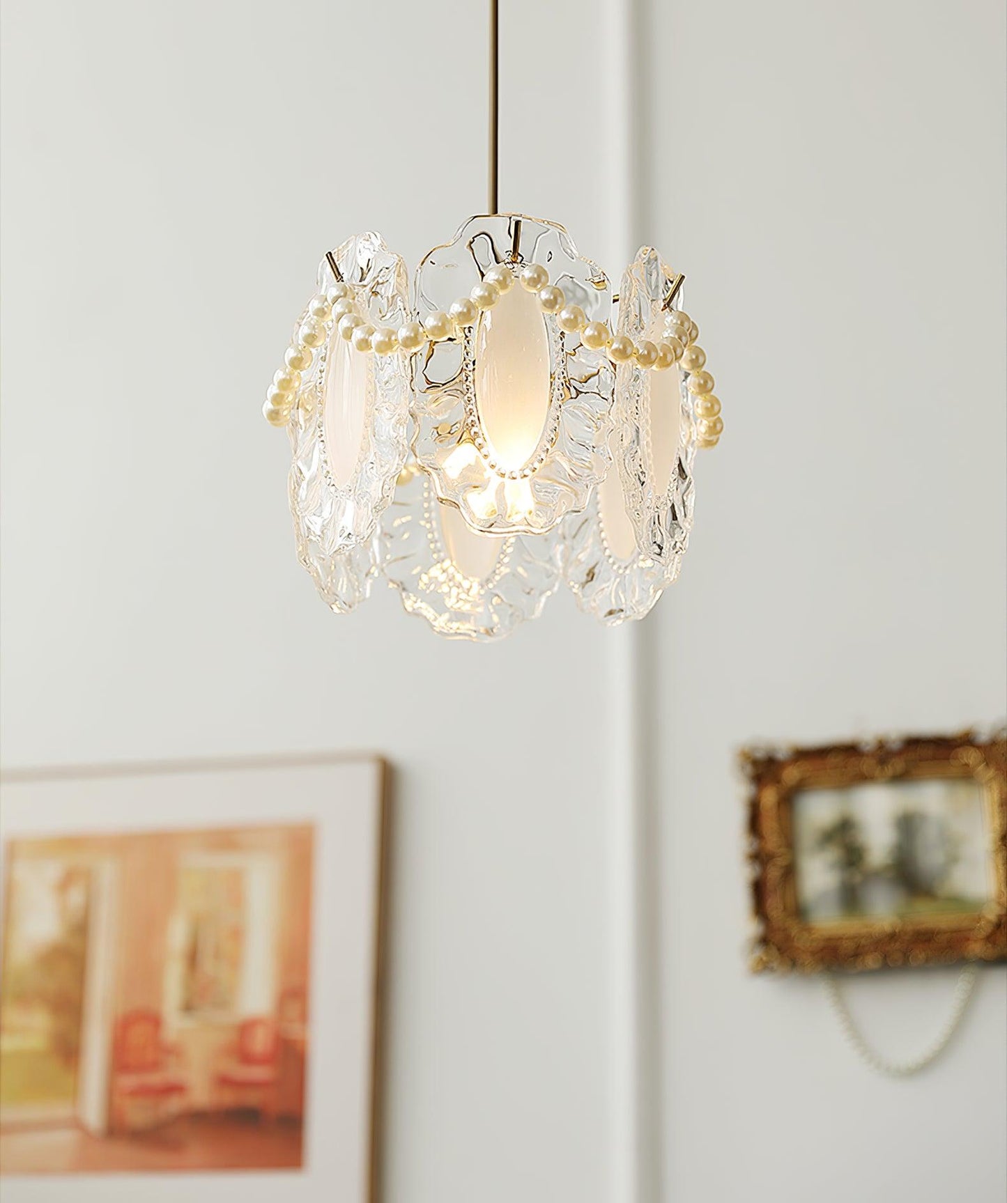 Suspension Luminaire en Verre Floral – Élégant et Raffiné, Design Naturel, LED Compatible