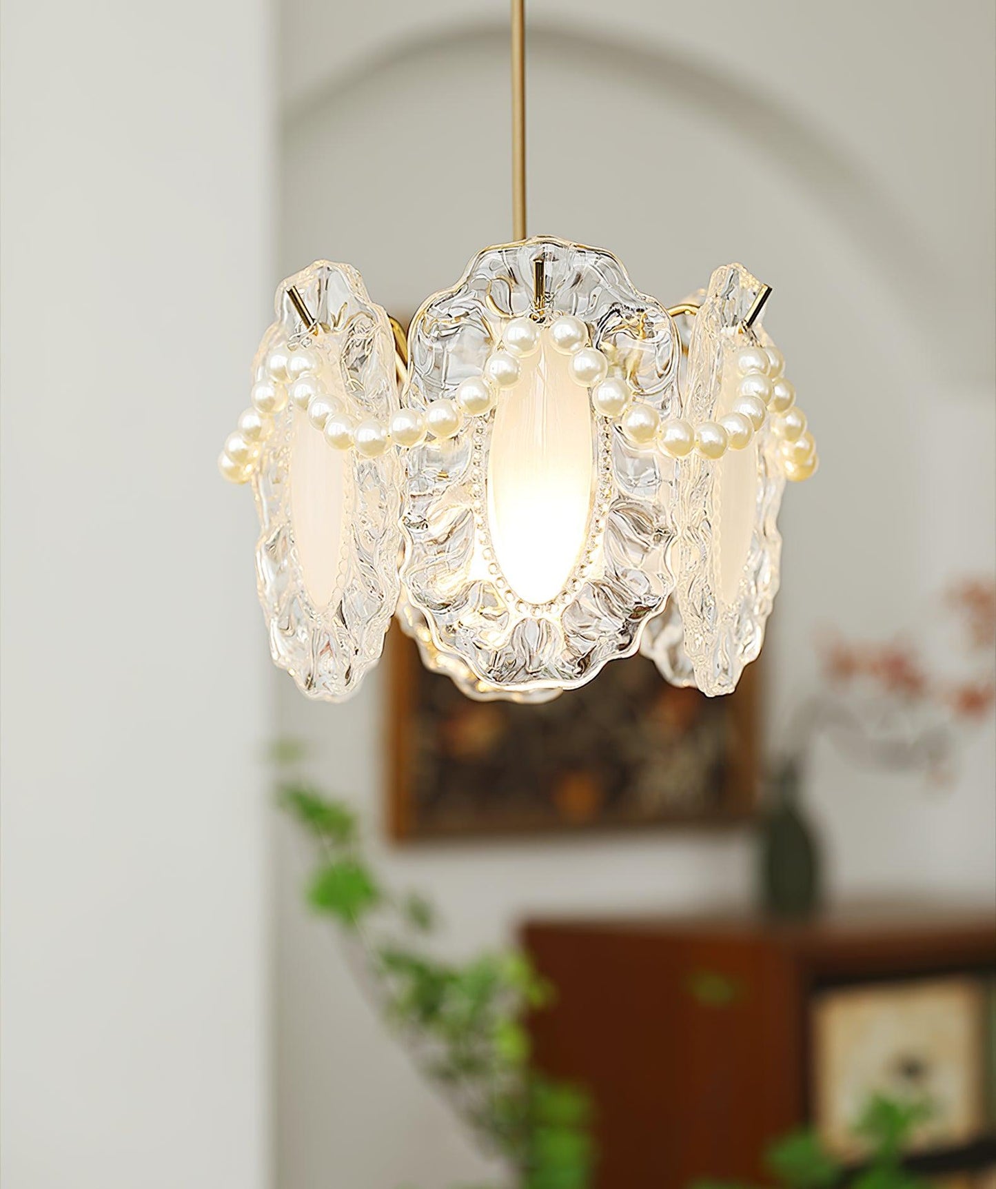 Suspension Luminaire en Verre Floral – Élégant et Raffiné, Design Naturel, LED Compatible