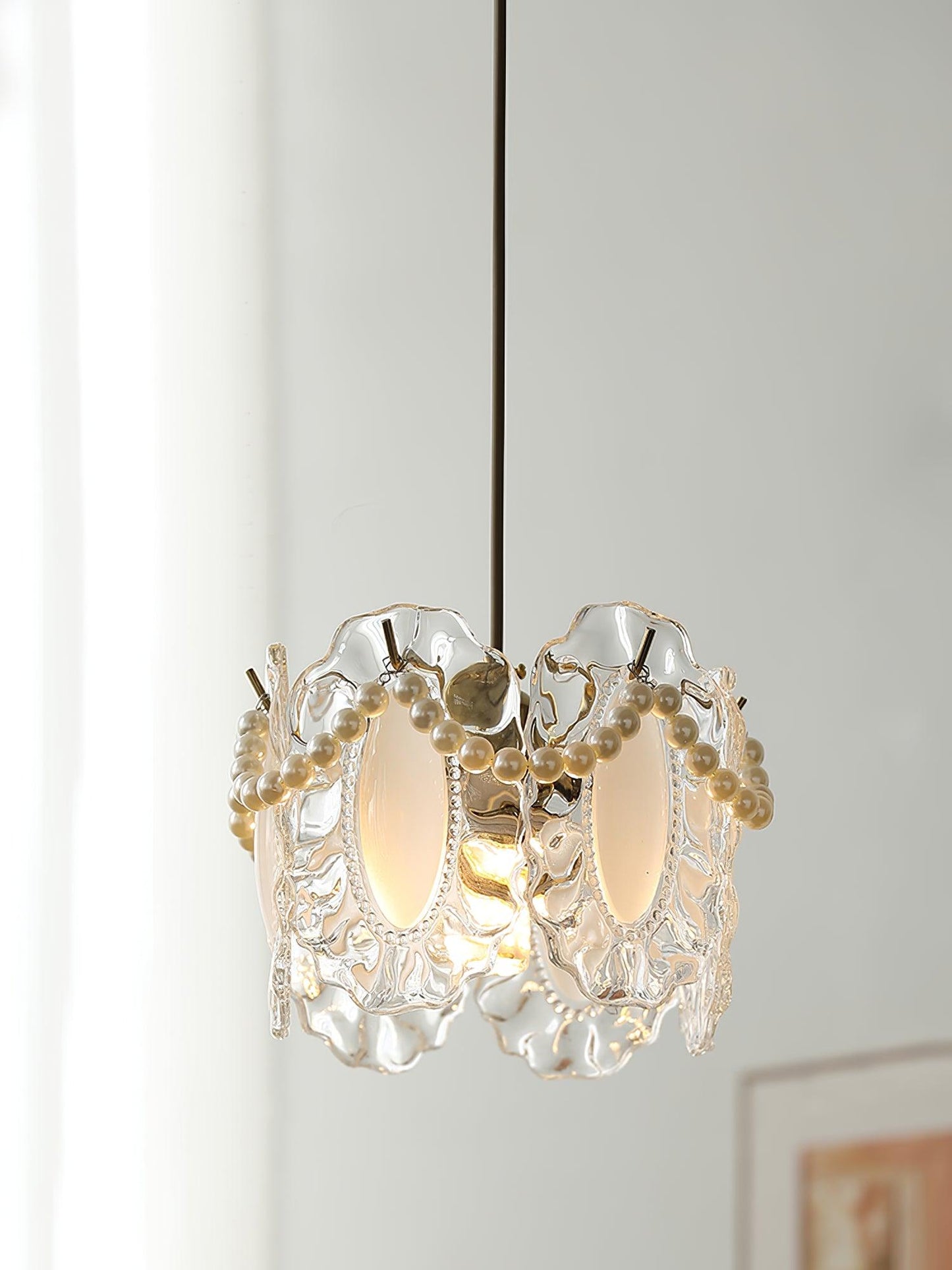 Suspension Luminaire en Verre Floral – Élégant et Raffiné, Design Naturel, LED Compatible