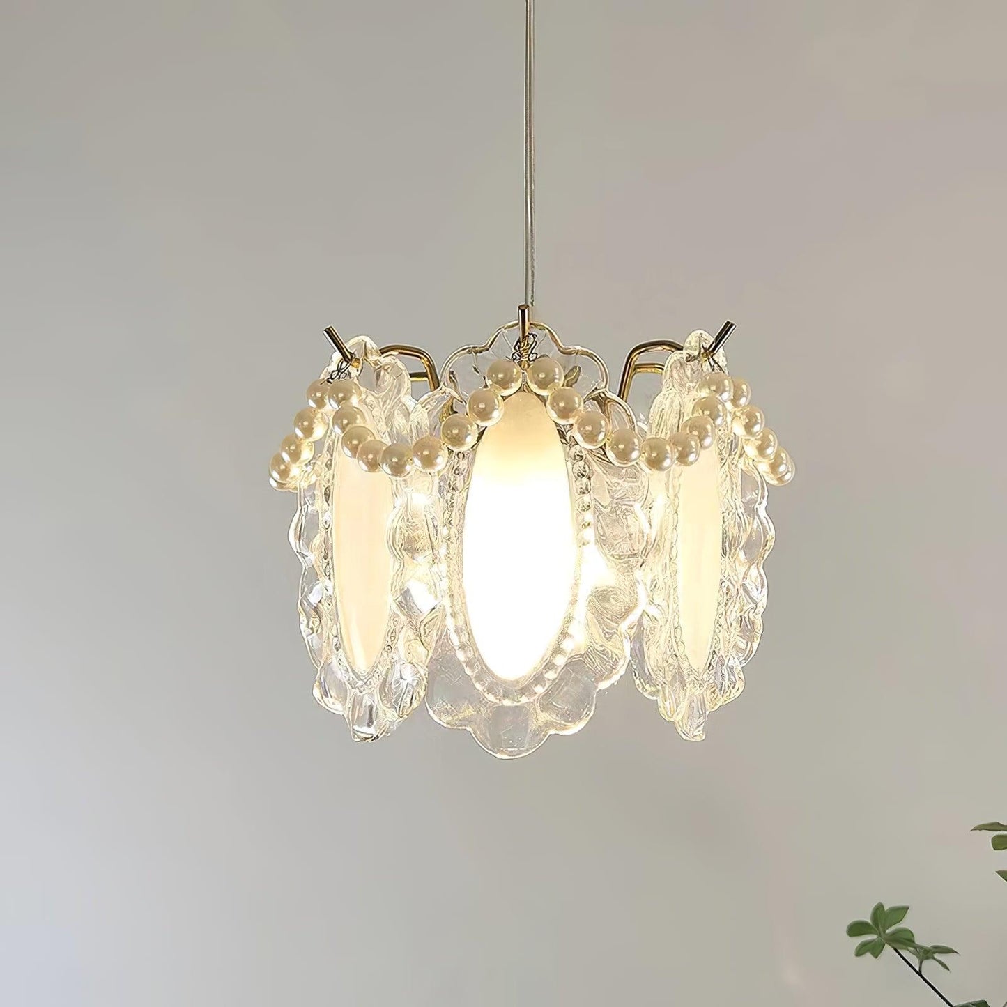 Suspension Luminaire en Verre Floral – Élégant et Raffiné, Design Naturel, LED Compatible