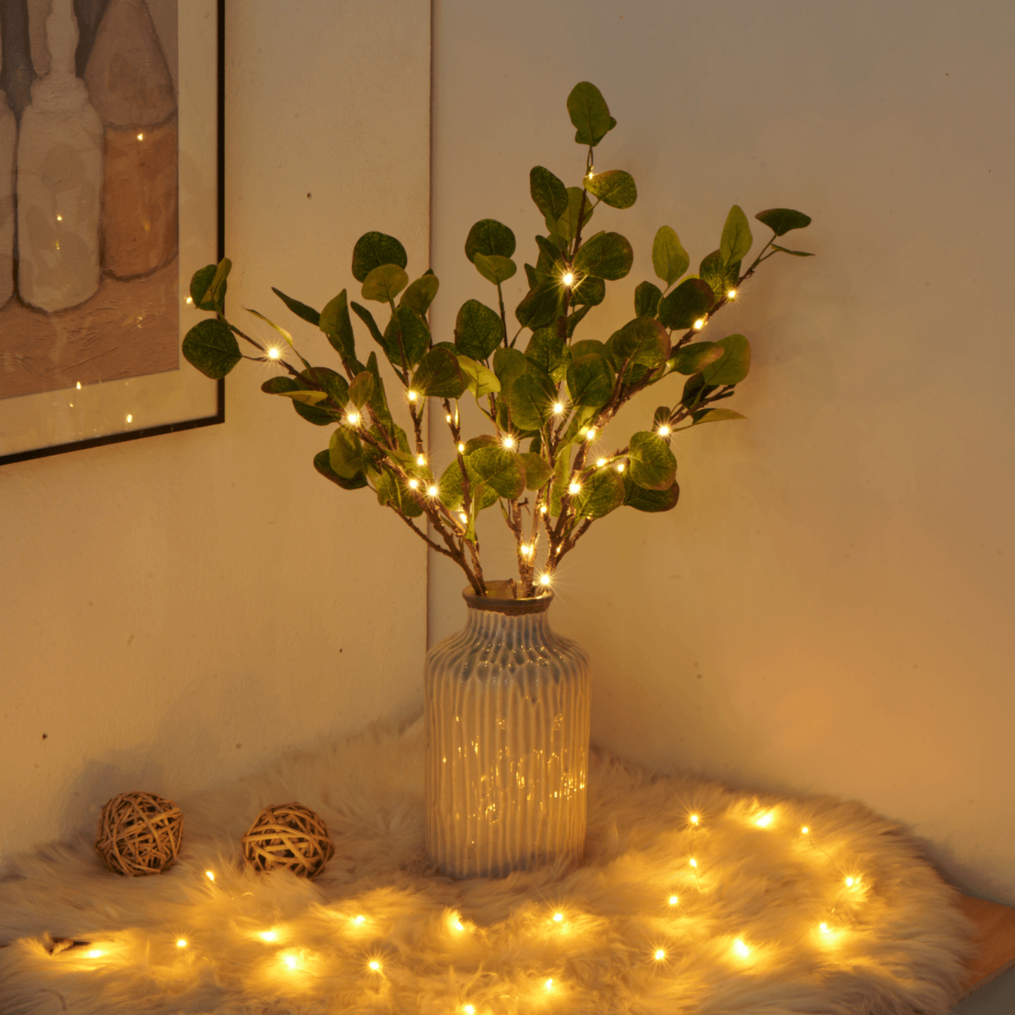 Lumière de fée Rameau d'olivier LED - Décoration Lumineuse Naturelle pour Maison