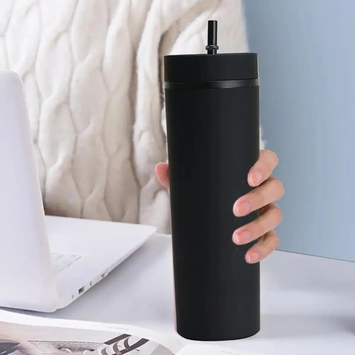 Gobelet Avec Paille Bleu 500ml