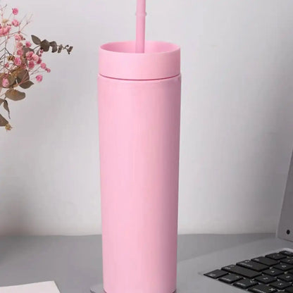Gobelet Plastique Avec Paille Intégrée Rose 500ml