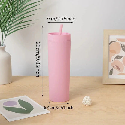 Gobelet Plastique Avec Paille Intégrée Rose 500ml