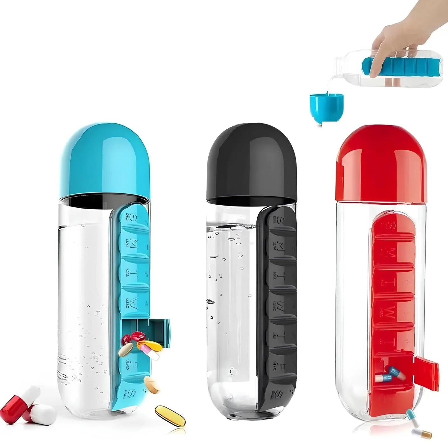 Pilulier/bouteille 2-en-1 portable - 600 ml