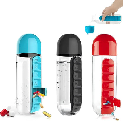 Pilulier/bouteille 2-en-1 portable - 600 ml