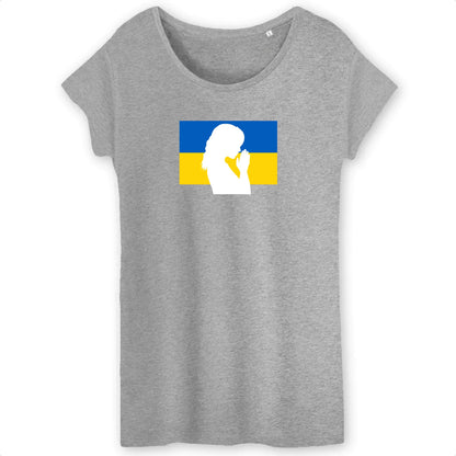 T shirt Femme Ukraine Silhouette de Femme en Prière