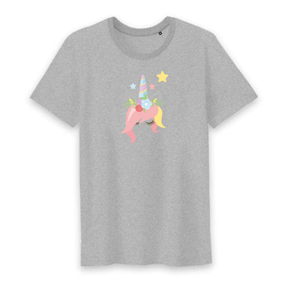 T shirt homme col rond Licorne avec des fleurs sur la tête