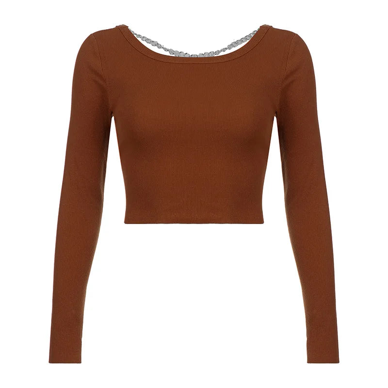 Brown crop top ribbed