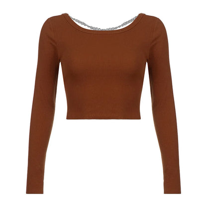 Brown crop top ribbed