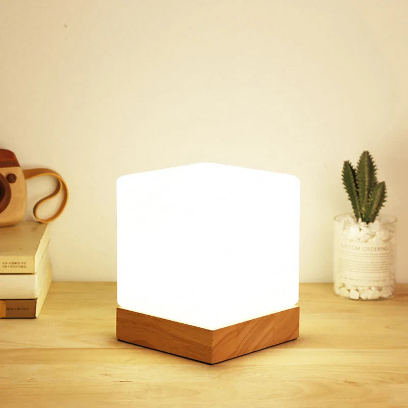 Lampe de Chevet Moderne en Verre et Bois Massif