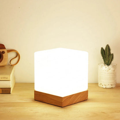 Lampe de Chevet Moderne en Verre et Bois Massif