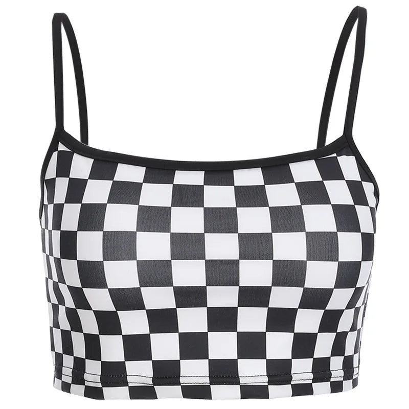 Crop top a carreaux noir et blanc femme