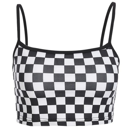 Crop top a carreaux noir et blanc femme