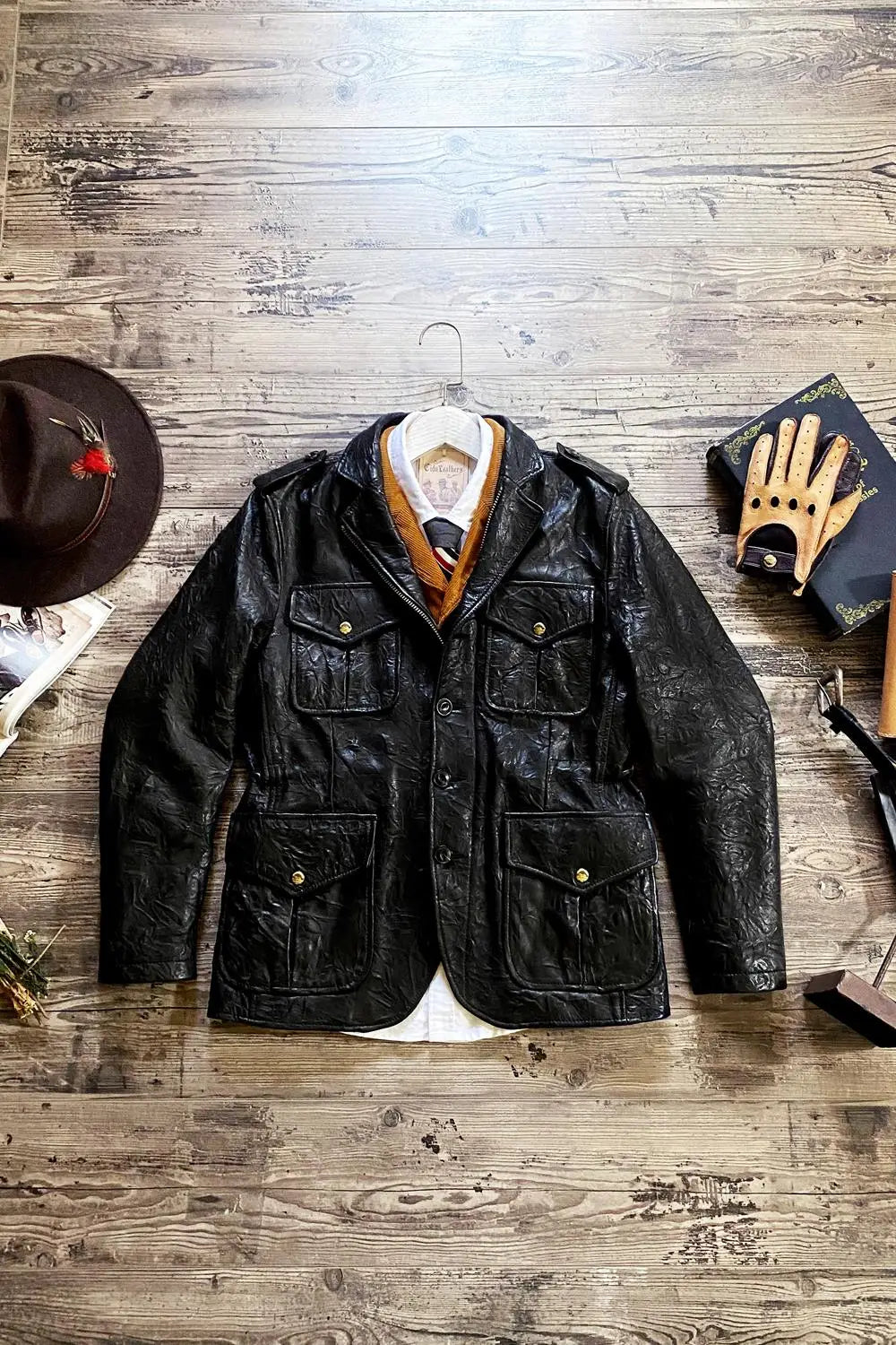 Leather tweed jacket