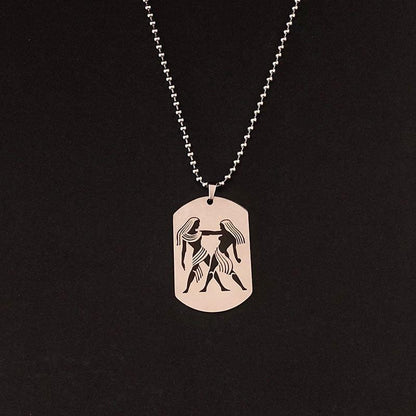 Collier pendentif signe astrologique militaire plat gravé métal - MonPendentif