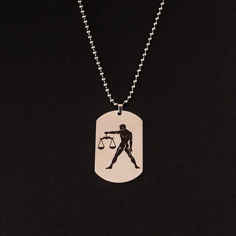 Collier pendentif signe astrologique militaire plat gravé métal - MonPendentif