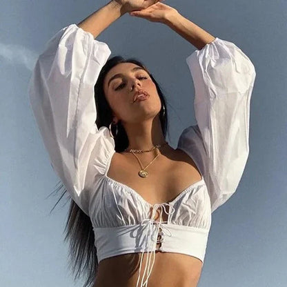Crop top blanc manche longue