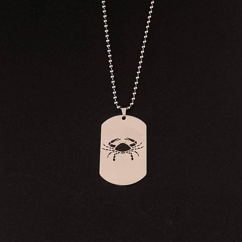Collier pendentif signe astrologique militaire plat gravé métal - MonPendentif
