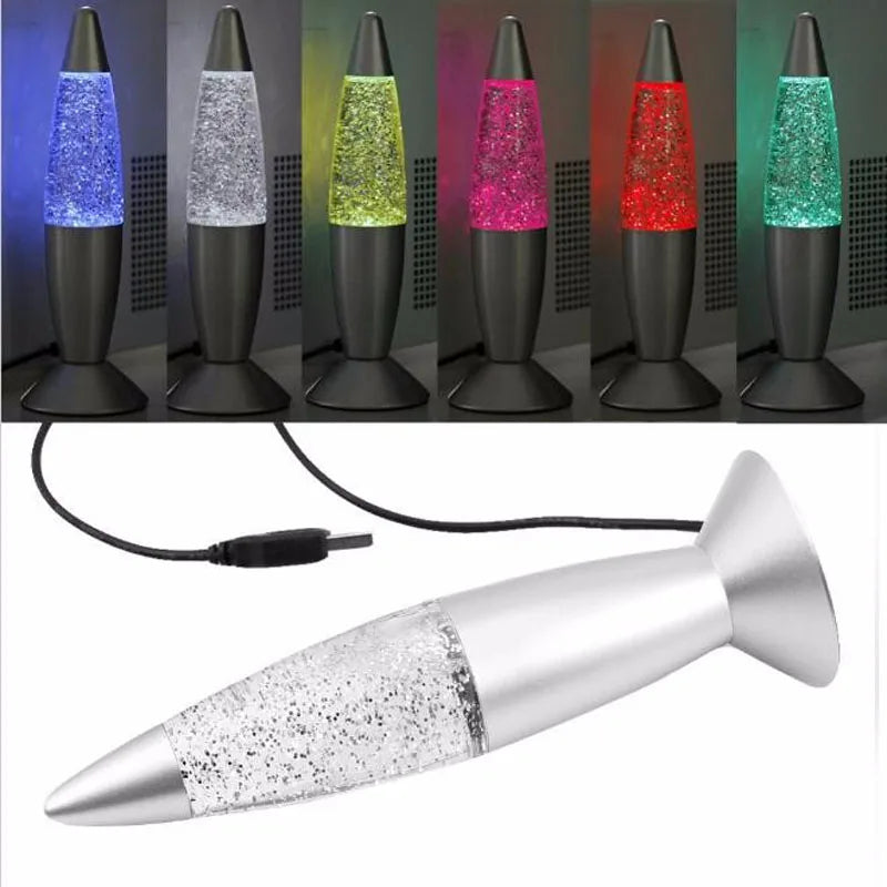 Lampe de Chevet Mini Fusée à Lave avec Paillettes LED